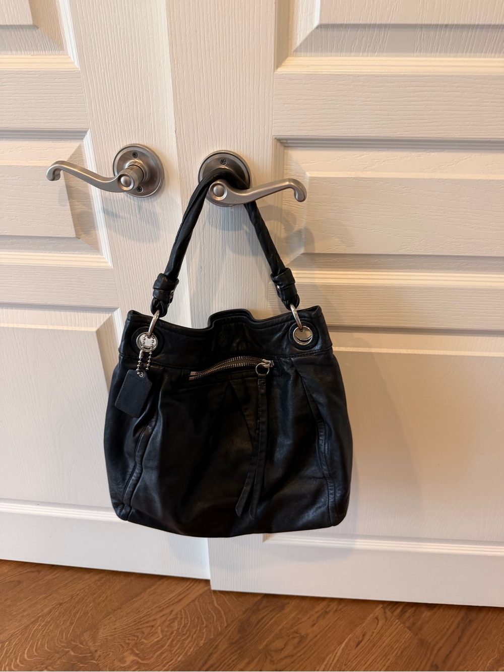 Soft Pleated Black Leather coach Parker Shoulder Bag